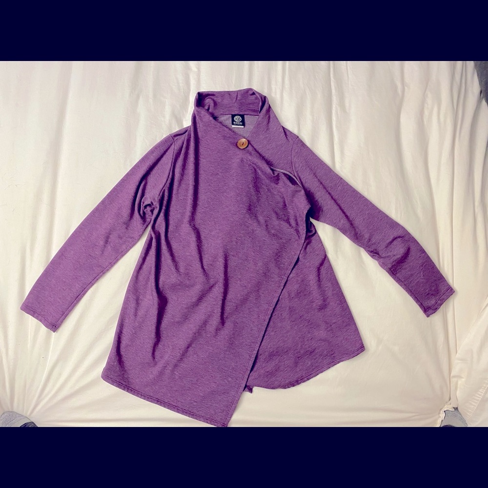Purple Bobeau one button wrap cardigan